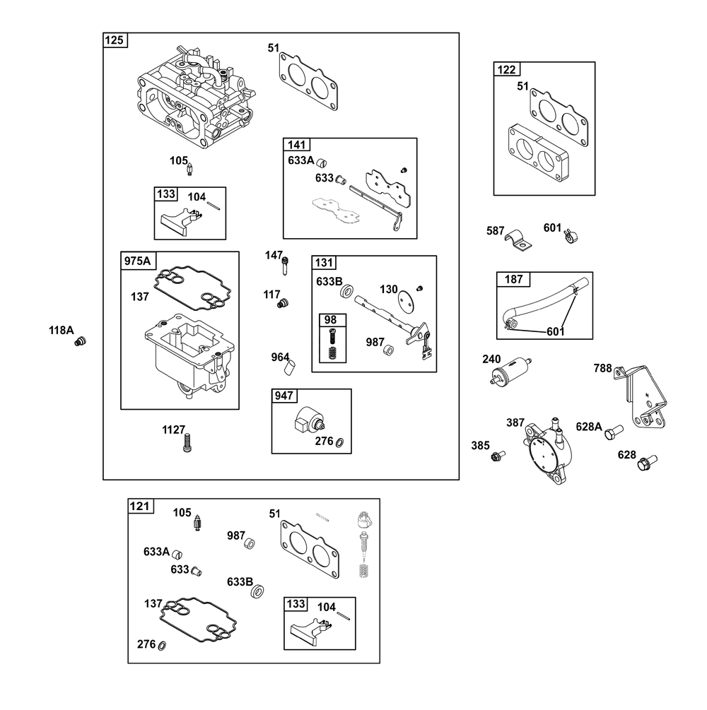 Carburetor And Fuel Supply Group Diagram and Parts List for 386777-0150-B5 200000 - 399999 Briggs and Stratton Engine